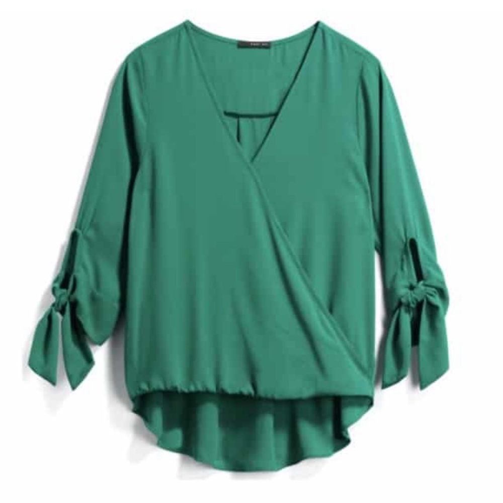 West Kei size XL Green Allan tie sleeve high low Wrap Blouse
